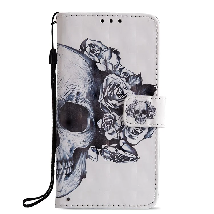 Pattern Printing Wallet Leather Stand Mobile Phone Case for Huawei P20 - Flowered Skull