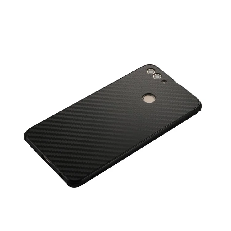 Electroplated Metal Bumper + Carbon Fiber PC Back Panel Slide-on Case for Huawei P Smart/Enjoy 7S - Black
