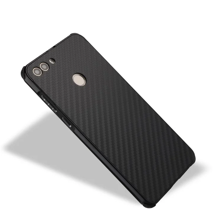 Electroplated Metal Bumper + Carbon Fiber PC Back Panel Slide-on Case for Huawei P Smart/Enjoy 7S - Black
