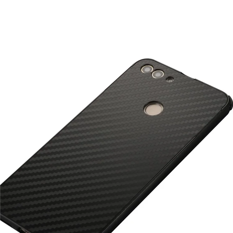Electroplated Metal Bumper + Carbon Fiber PC Back Panel Slide-on Case for Huawei P Smart/Enjoy 7S - Black