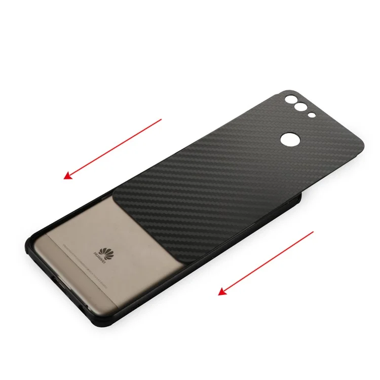 Electroplated Metal Bumper + Carbon Fiber PC Back Panel Slide-on Case for Huawei P Smart/Enjoy 7S - Black