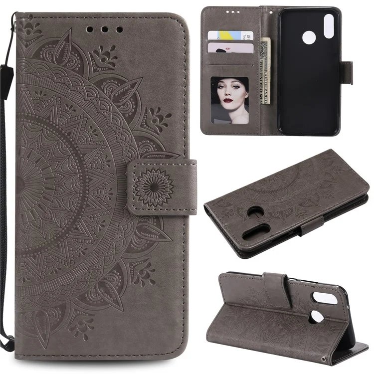 Imprinted Mandala Pattern PU Leather Protection Mobile Phone Case for Huawei P20 Lite / Nova 3e - Grey