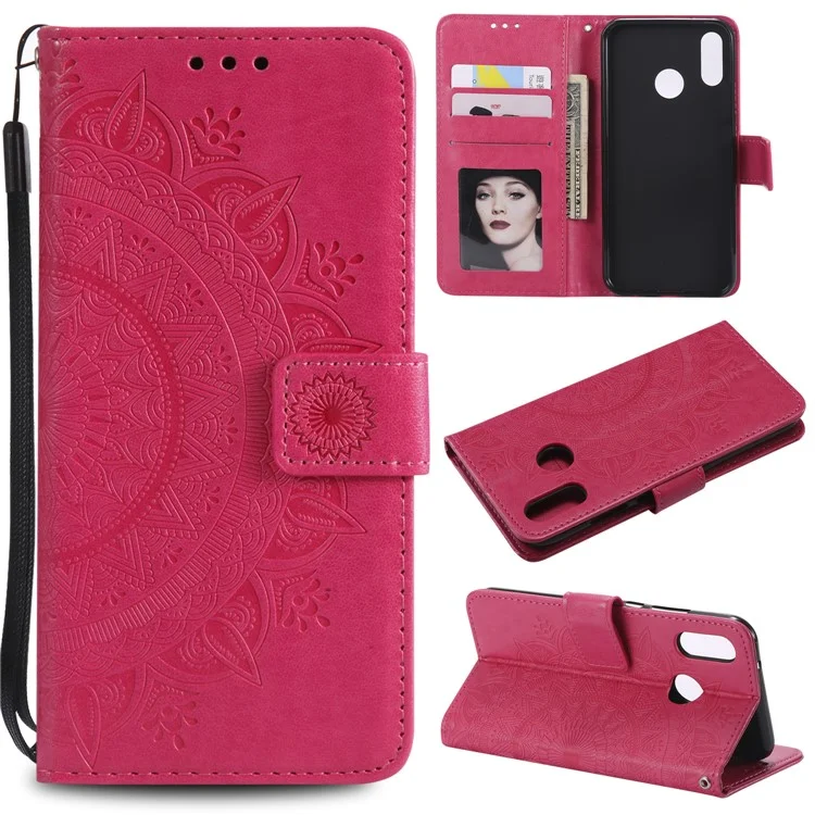 Mandala Pattern Patter PU PU Capa de Tapa de Catalha de Calaro Para Huawei P20 Lite / Nova 3e - Rosa