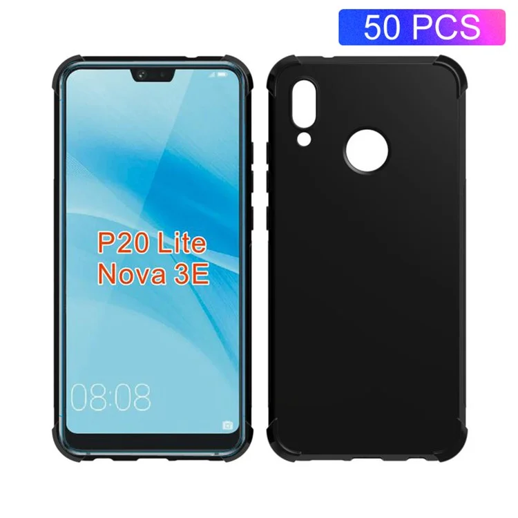 50Pcs/Lot Four Corners Drop-resistant TPU Gel Case for Huawei P20 Lite / Nova 3e - Black