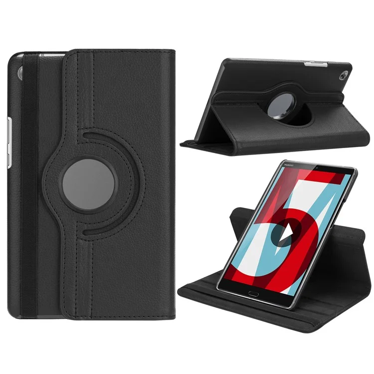 Litchi Grain Leather Stand Tablet Case for Huawei MediaPad M5 8 with Elastic Band - Black