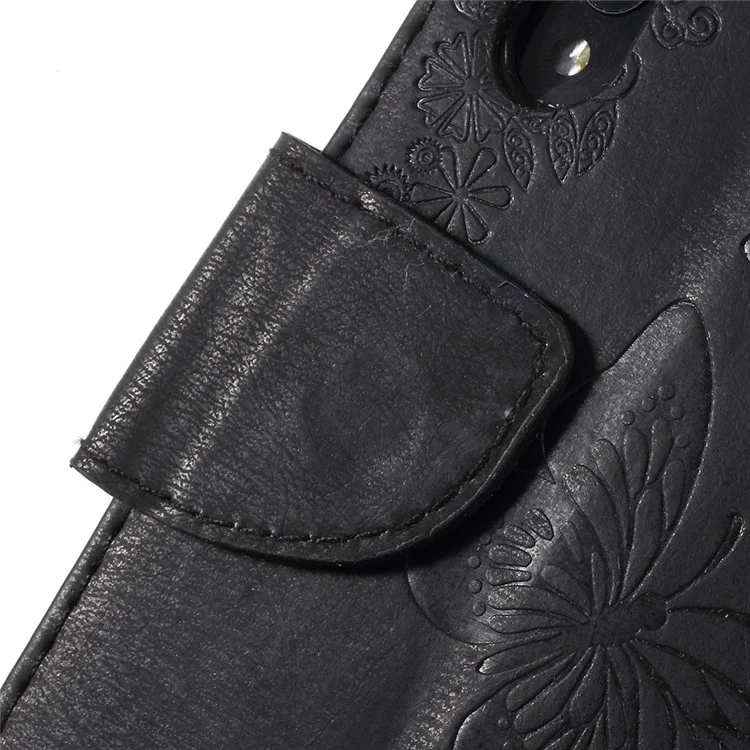 For Huawei P20 Pro Imprint Butterfly Flower Wallet Stand Leather Case - Black