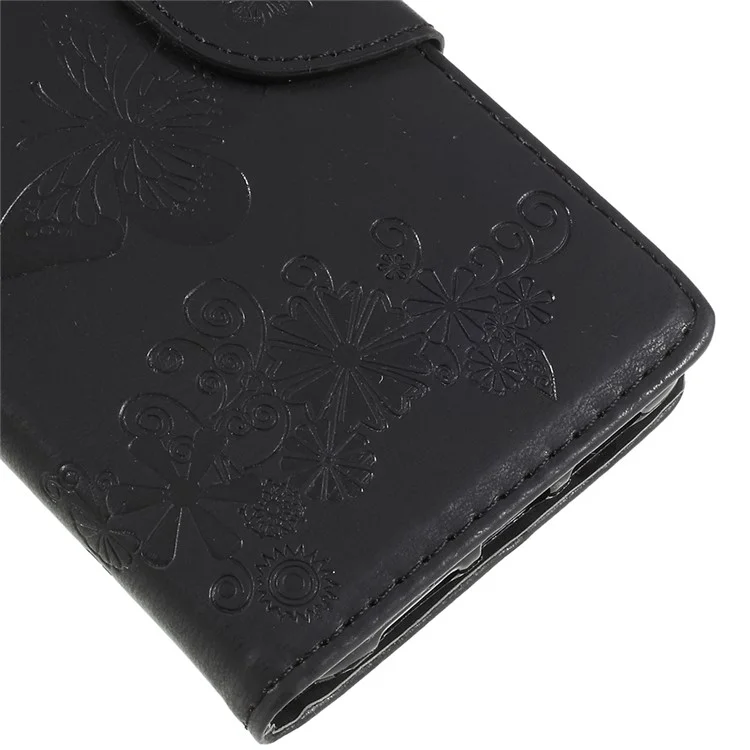For Huawei P20 Pro Imprint Butterfly Flower Wallet Stand Leather Case - Black