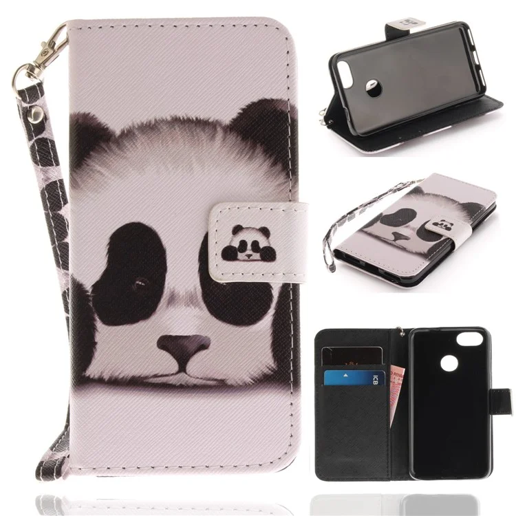 Patterned Leather Wallet Case for Huawei Y6 Pro (2017) / Enjoy 7 / P9 lite mini - Adorable Panda