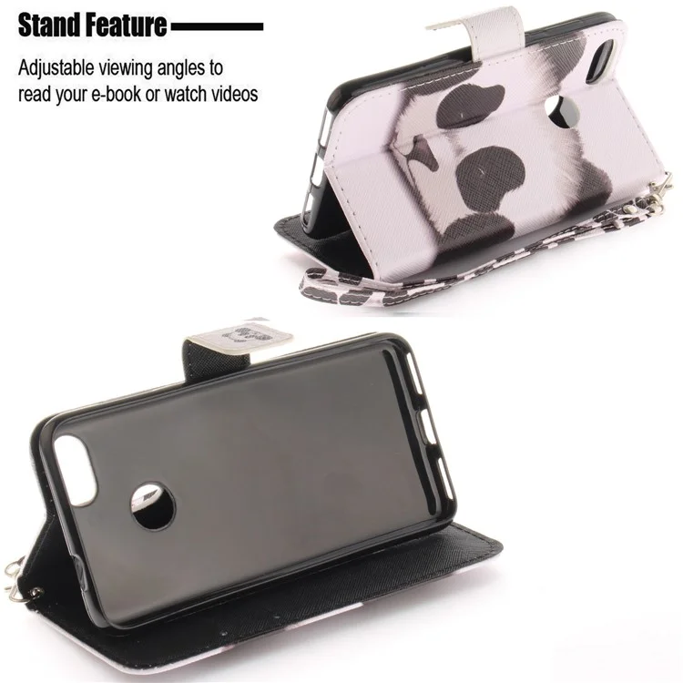 Patterned Leather Wallet Case for Huawei Y6 Pro (2017) / Enjoy 7 / P9 lite mini - Adorable Panda