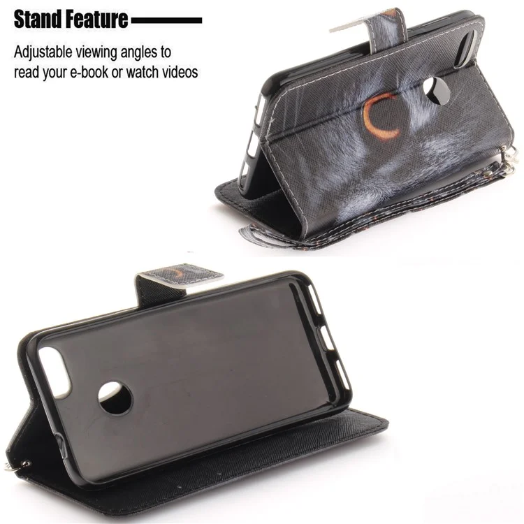 Printing Pattern Magnetic Stand Leather Wallet Cell Phone Case with Strap for Huawei P9 lite mini/Y6 Pro (2017)/Enjoy 7 - Eyes