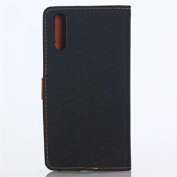 Jeans Cloth Leather Wallet Case for Huawei P20 Pro - Black