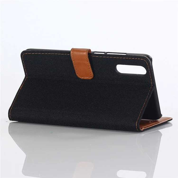 Jeans Cloth Leather Wallet Case for Huawei P20 Pro - Black