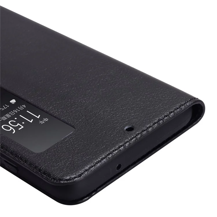 View Window Genuine Leather Auto Wake Up / Sleep Stand Flip Case for Huawei P20 Pro - Black