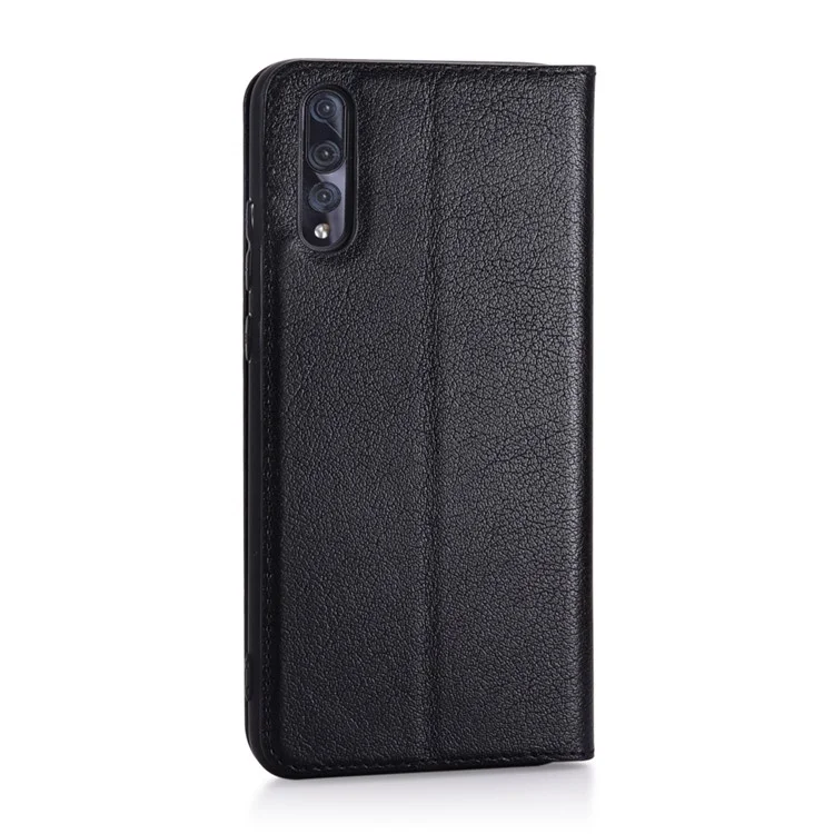 For Huawei P20 Pro View Window Genuine Leather Auto Wake Up / Sleep Stand Protective Mobile Casing - Black