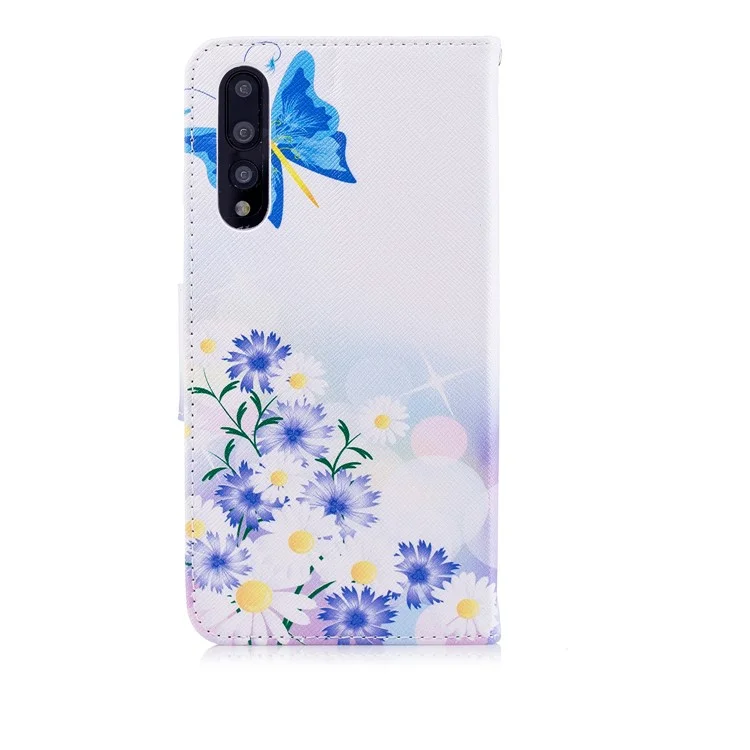 Pattern Printing Wallet Leather Stand Case for Huawei P20 Pro - Blue Butterfly and Daisy