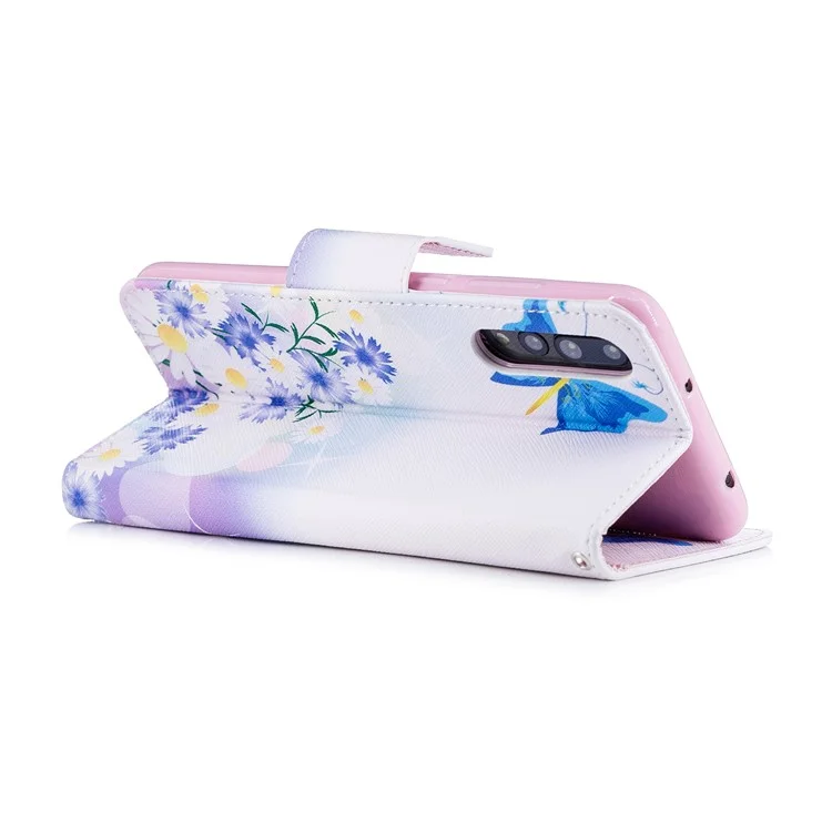 Pattern Printing Wallet Leather Stand Case for Huawei P20 Pro - Blue Butterfly and Daisy