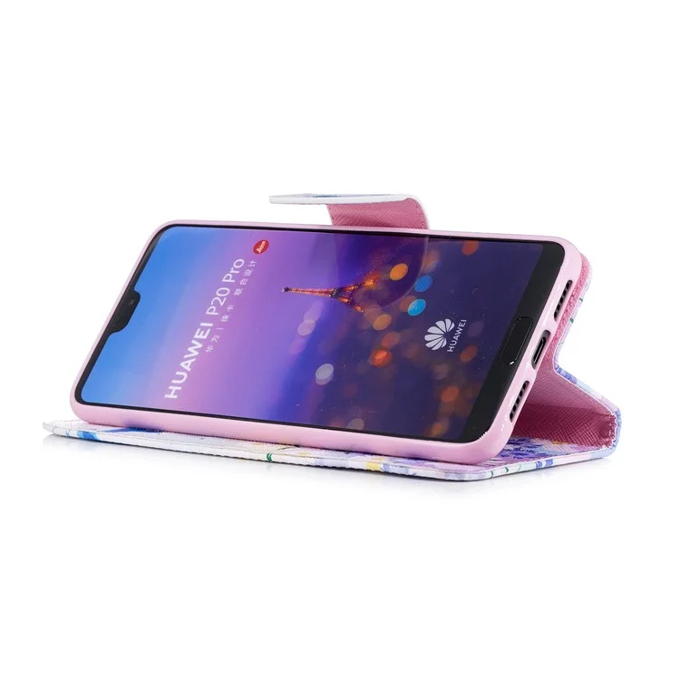 Pattern Printing Wallet Leather Stand Case for Huawei P20 Pro - Blue Butterfly and Daisy