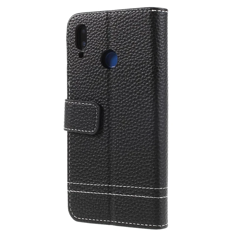 Litchi Texture PU Leather Wallet Phone Case with Stand for Huawei P20 Lite / Nova 3e - Black