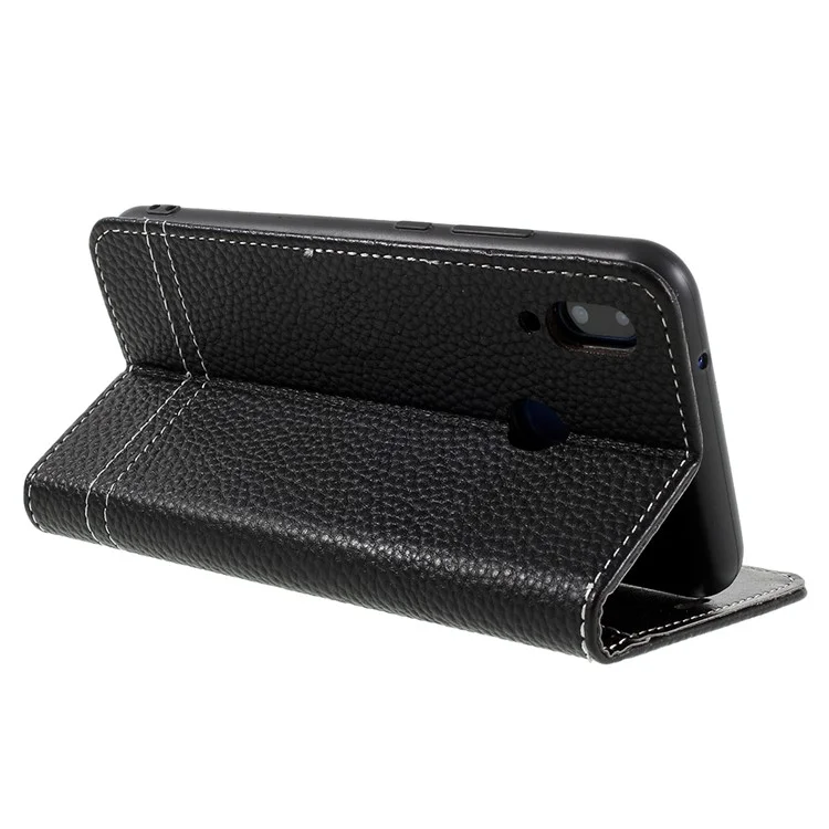 Litchi Texture PU Leather Wallet Phone Case with Stand for Huawei P20 Lite / Nova 3e - Black