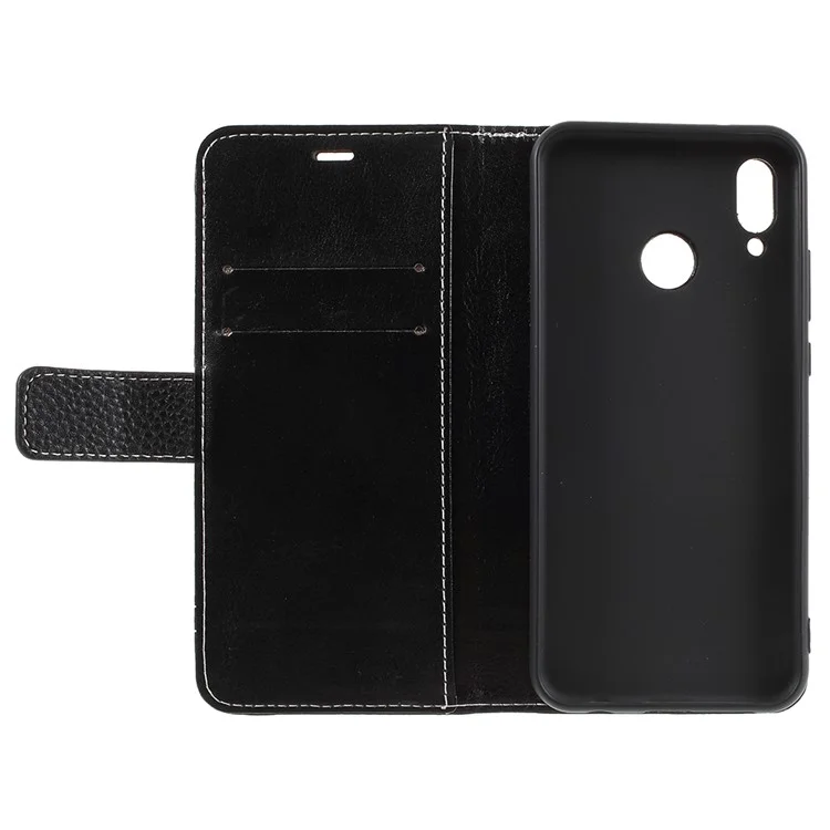 Litchi Texture PU Leather Wallet Phone Case with Stand for Huawei P20 Lite / Nova 3e - Black