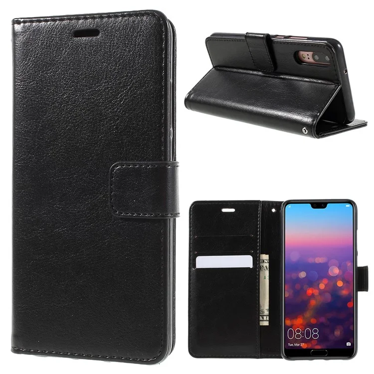 Crazy Horse Texture Flip Leather Wallet Stand Cellphone Magnetic Case for Huawei P20 - Black
