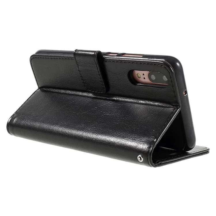 Crazy Horse Texture Flip Leather Wallet Stand Cellphone Magnetic Case for Huawei P20 - Black