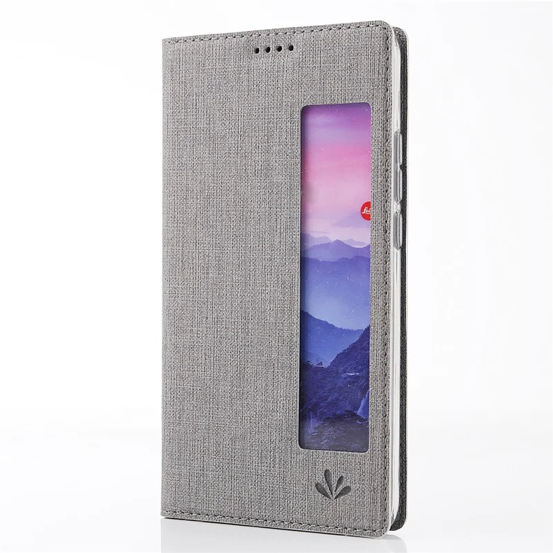 غطاء VILI DMX الجلدي بنافذة عرض وملمس متقاطع لهواوي P20 Pro - رمادي