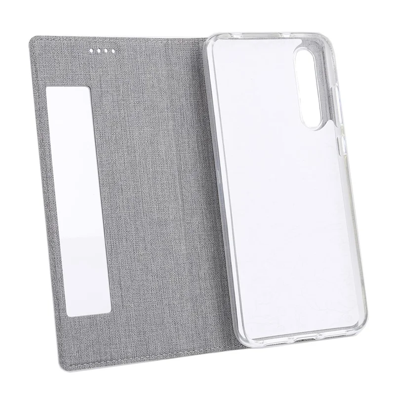 غطاء VILI DMX الجلدي بنافذة عرض وملمس متقاطع لهواوي P20 Pro - رمادي