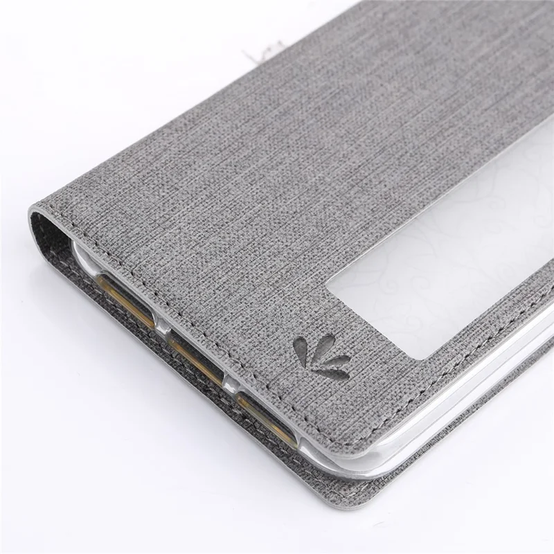 غطاء VILI DMX الجلدي بنافذة عرض وملمس متقاطع لهواوي P20 Pro - رمادي