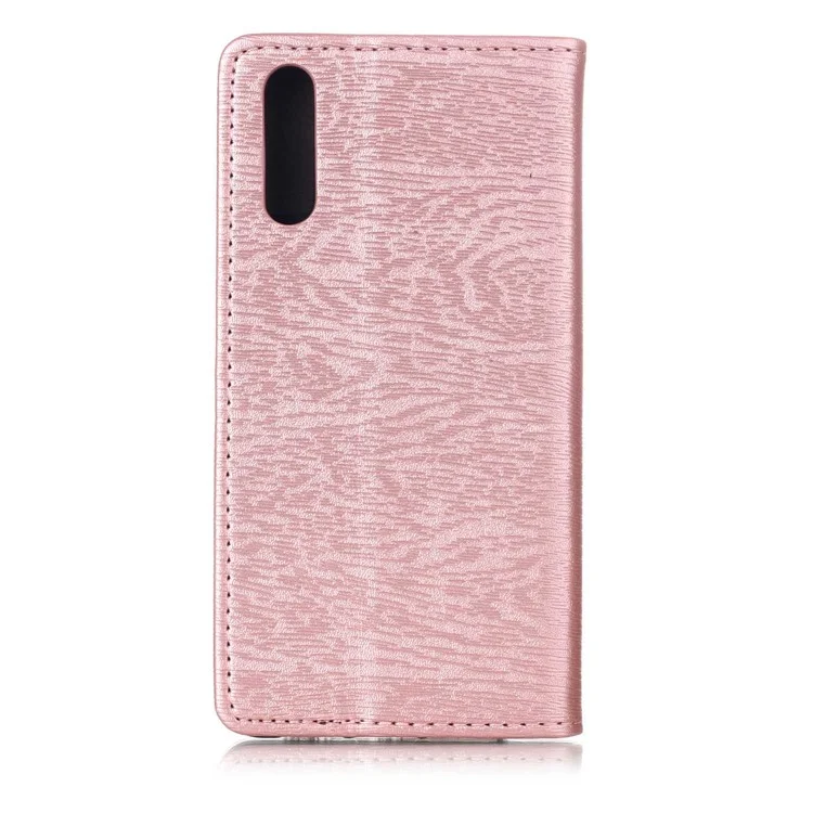 Auto-absorbing Tree Bark Texture Leather Card Holder Case for Huawei P20 - Rose Gold