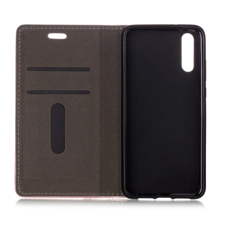 Auto-absorbing Tree Bark Texture Leather Card Holder Case for Huawei P20 - Rose Gold
