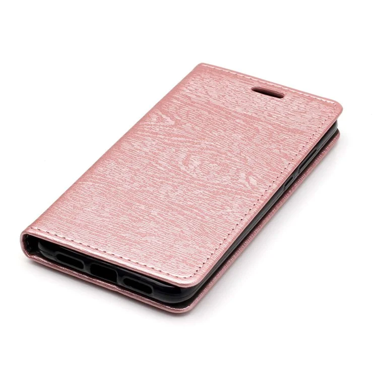 Auto-absorbing Tree Bark Texture Leather Card Holder Case for Huawei P20 - Rose Gold
