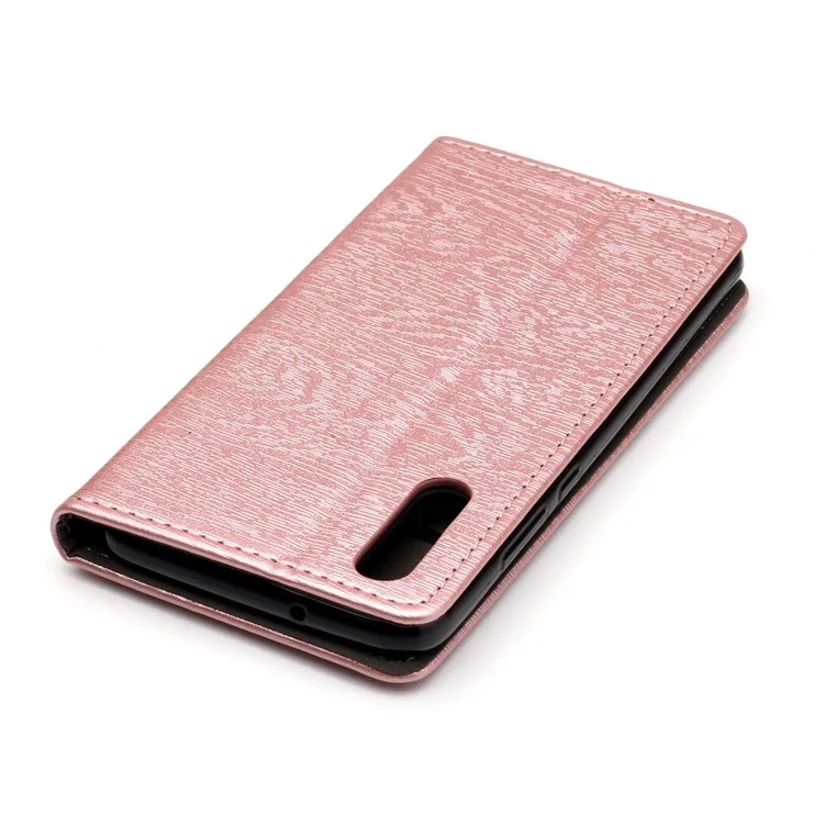 Auto-absorbing Tree Bark Texture Leather Card Holder Case for Huawei P20 - Rose Gold
