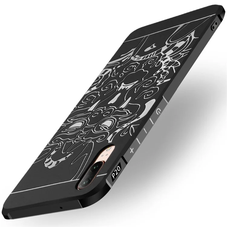 All-wrapped Drop-proof TPU Case for Huawei P20 - Auspicious Dragon Pattern / Black
