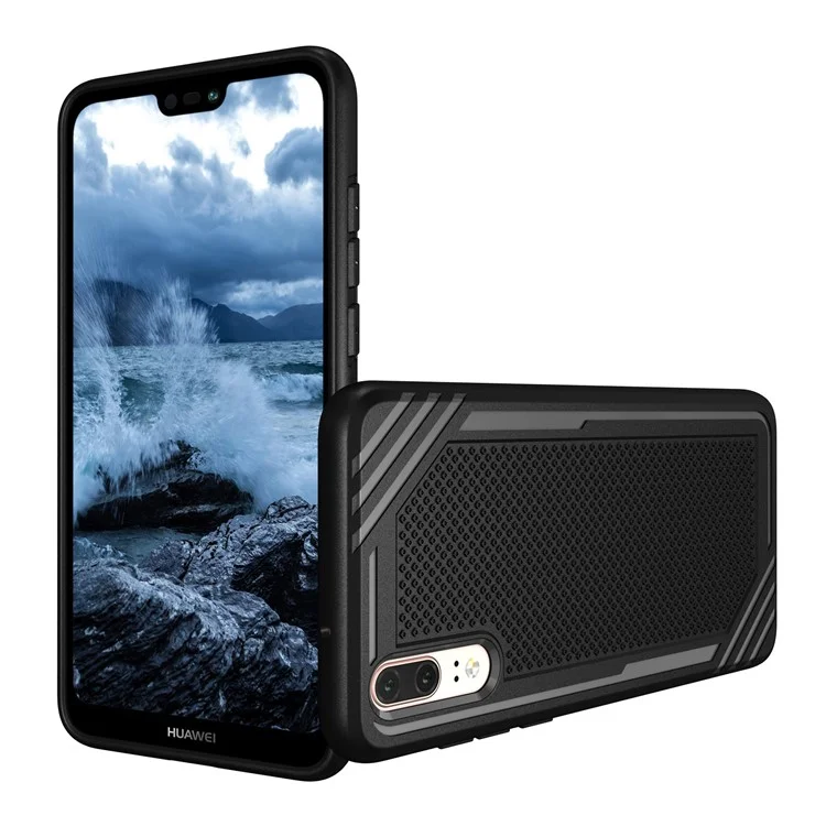 For Huawei P20 Anti-slip Armor TPU Mobile Phone Case - Black