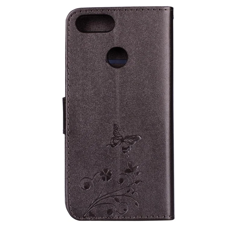 Imprinted Butterfly Flower Pattern Rhinestone Leather Wallet Case for Huawei Honor 7X - Black