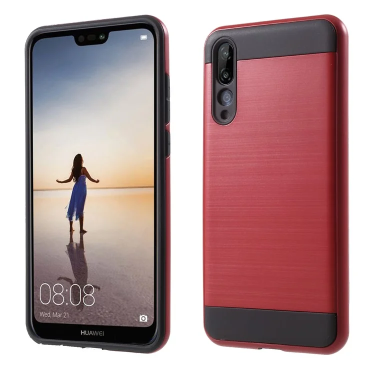 For Huawei P20 Pro Brushed PC + TPU Hybrid Case - Red