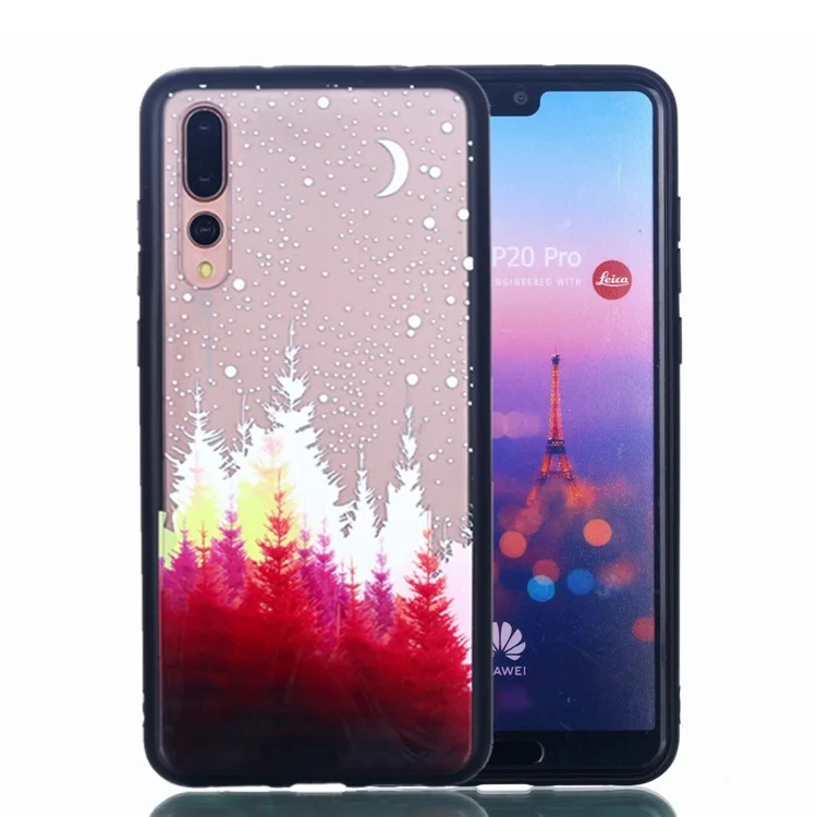 For Huawei P20 Pro Embossed Rubberized PC TPU Hybrid Mobile Phone Case - Moon and Tree