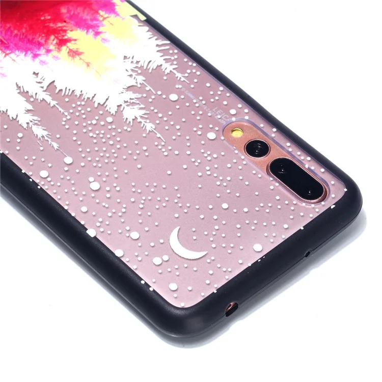 For Huawei P20 Pro Embossed Rubberized PC TPU Hybrid Mobile Phone Case - Moon and Tree