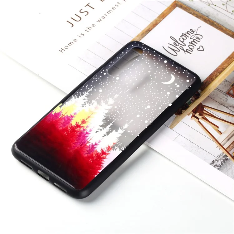 For Huawei P20 Pro Embossed Rubberized PC TPU Hybrid Mobile Phone Case - Moon and Tree