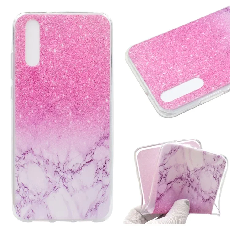 Pattern Printing Soft TPU Back Case for Huawei P20 - Pink Marble