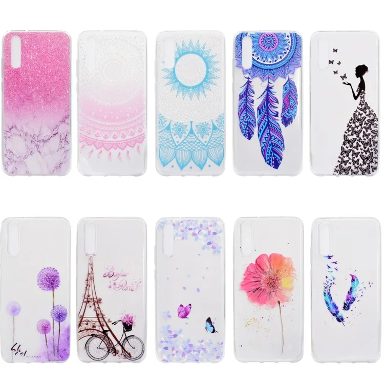 Pattern Printing Soft TPU Back Case for Huawei P20 - Pink Marble