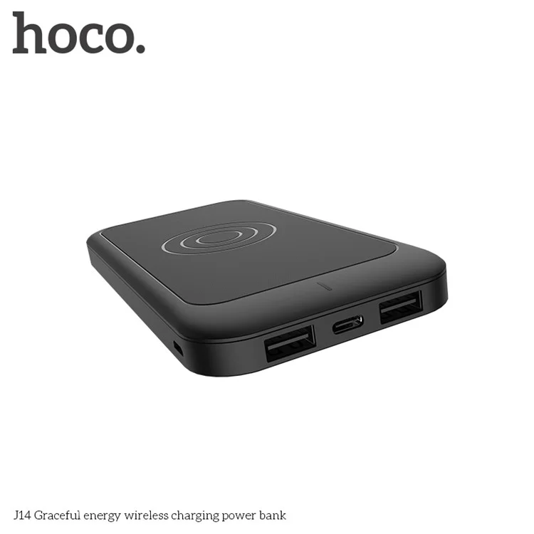 HOCO J14 10000mAh Graceful Energy Qi Wireless Charger + Dual USB Power Bank - Black