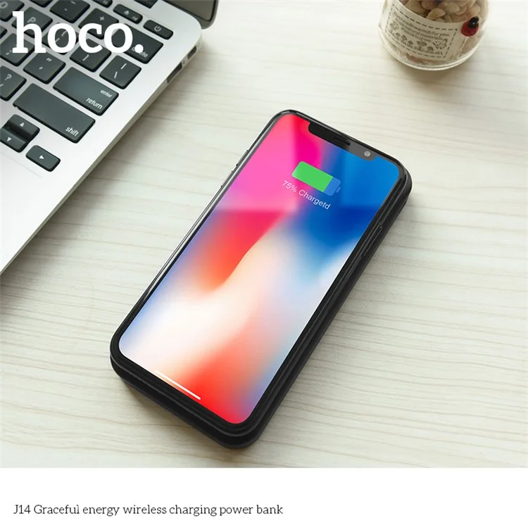 HOCO J14 10000mAh Graceful Energy Qi Wireless Charger + Dual USB Power Bank - Black