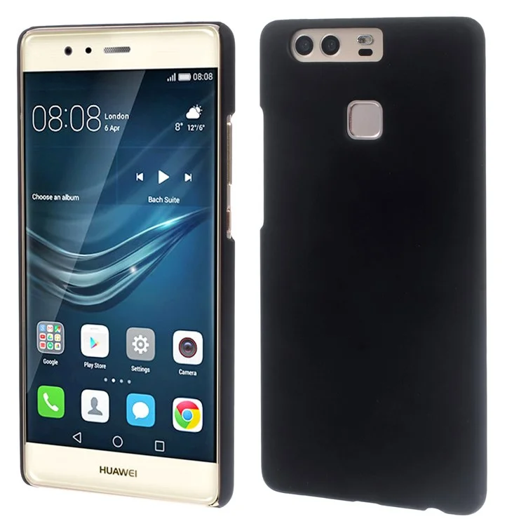 Cubierta de Caja Dura de Plástico de Goma Para Huawei P9 - Negro