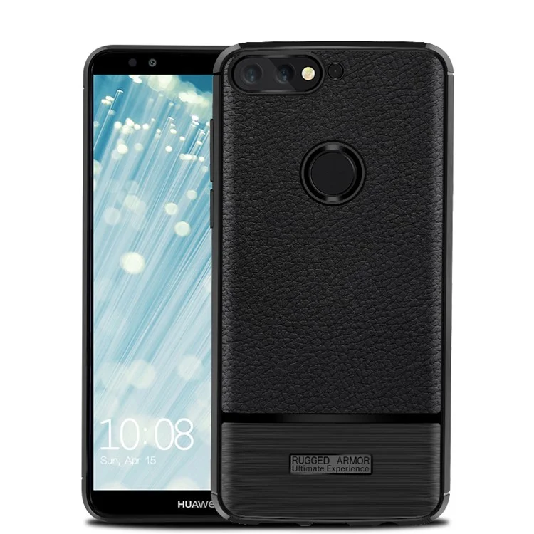 Litchi Texture Brushed TPU Phone Case for Huawei Y7 Prime (2018)/Honor 7C/Enjoy 8/ Nova 2 lite - Black