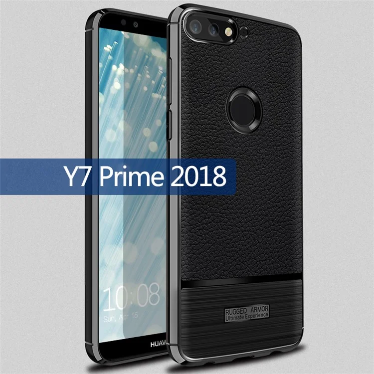 Litchi Texture Brushed TPU Phone Case for Huawei Y7 Prime (2018)/Honor 7C/Enjoy 8/ Nova 2 lite - Black