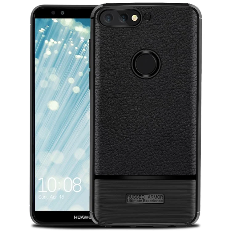 Litchi Texture Brushed TPU Phone Case for Huawei Y7 Prime (2018)/Honor 7C/Enjoy 8/ Nova 2 lite - Black