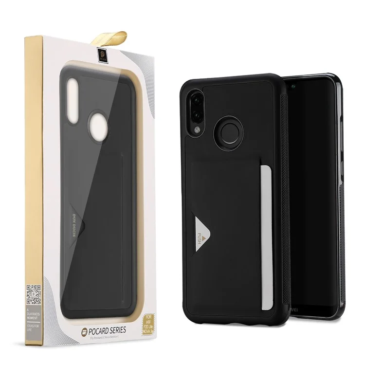 DUX DUCIS Pocard Series Card Holder PU Leather Coated TPU Case for Huawei P20 Lite/Nova 3e - Black