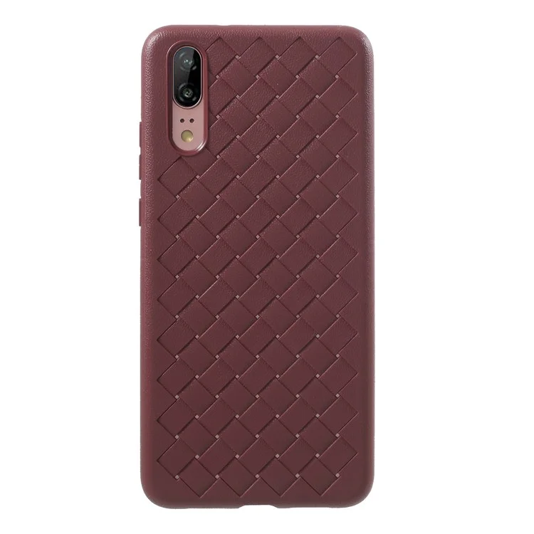 Woven Pattern Soft TPU Phone Back Case for Huawei P20 - Brown